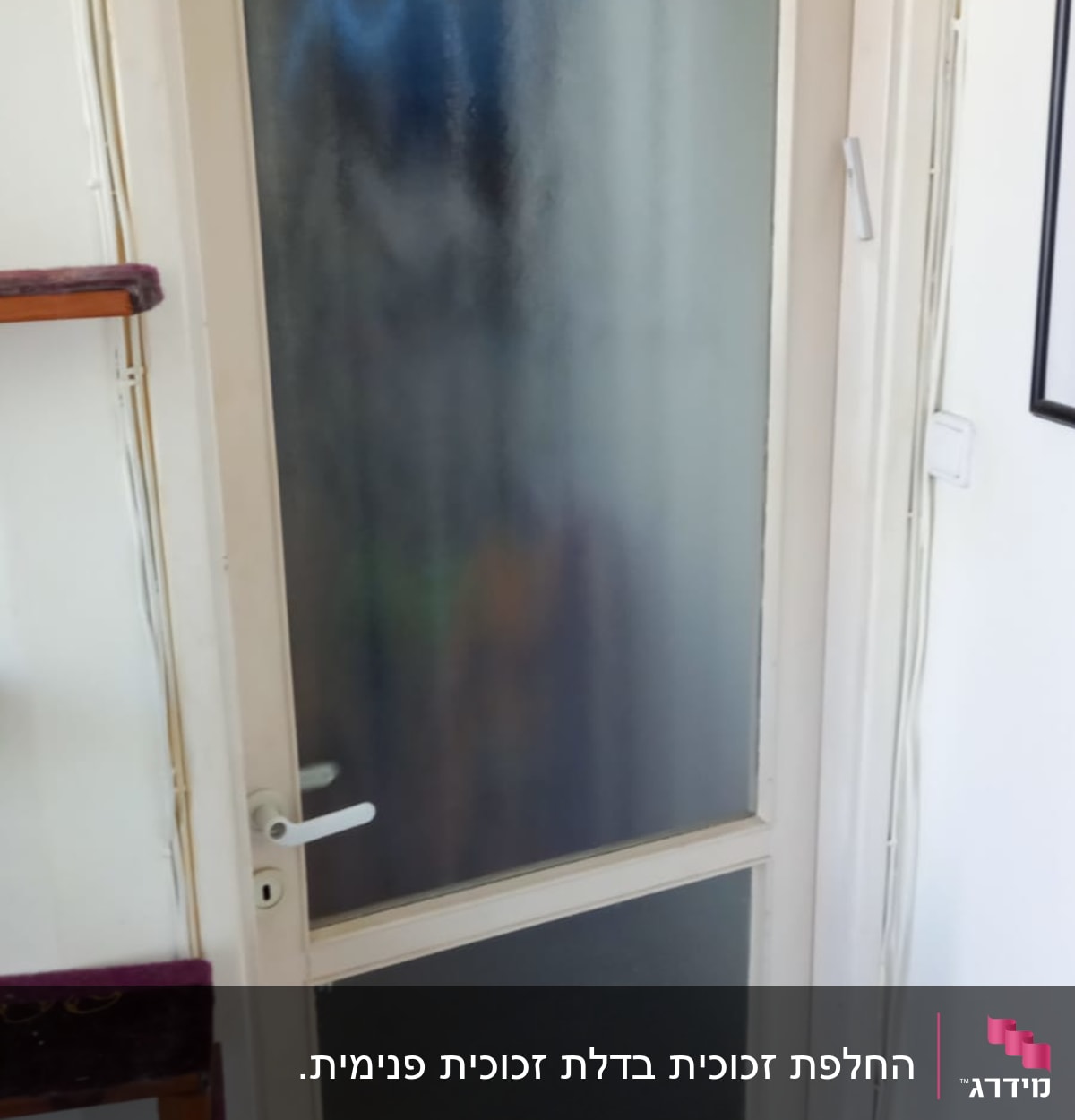 דלת עם זכוכית חלבית במרכז ובתחתית